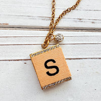 Wood Game Piece Initial Locket Necklace - Choice of Initial
