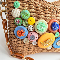 Lenora Dame Buttons and Bows Woven Shoulder Bag with Chain Strap - One-of-a-Kind