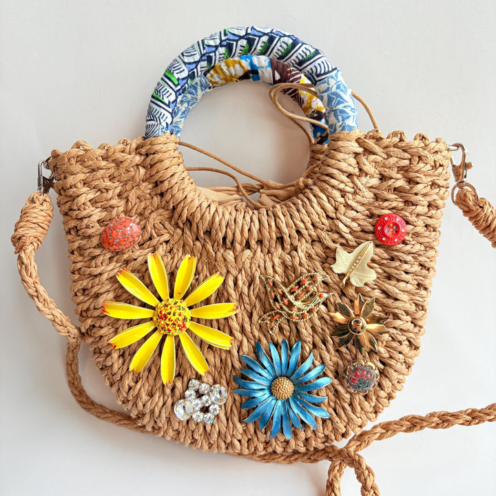 Lenora Dame Flowers Woven Straw Handbag - One-of-a-Kind