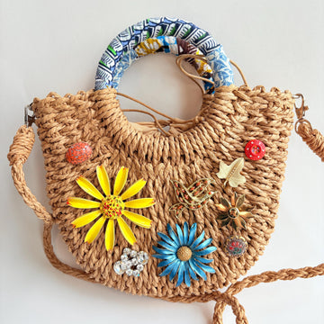 Lenora Dame Flowers Woven Straw Handbag - One-of-a-Kind