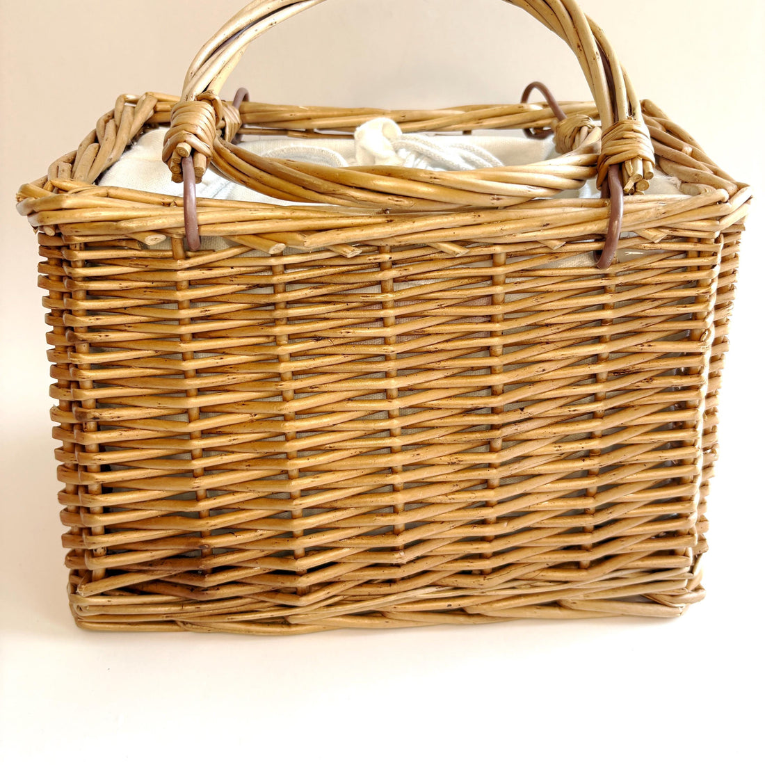 Floral Top Handle Wicker Handbag - One-of-a-Kind