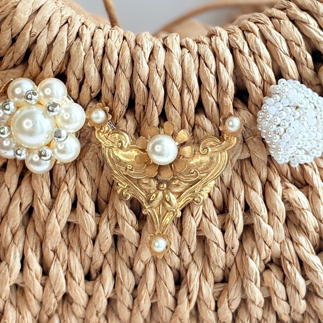 Kimono Wrapped Top Handle Straw Handbag - One-of-a-Kind
