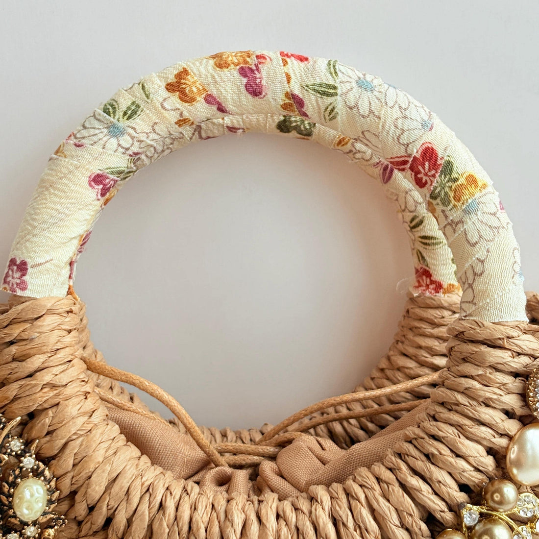 Kimono Wrapped Top Handle Straw Handbag - One-of-a-Kind