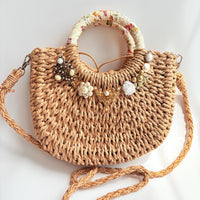 Kimono Wrapped Top Handle Straw Handbag - One-of-a-Kind