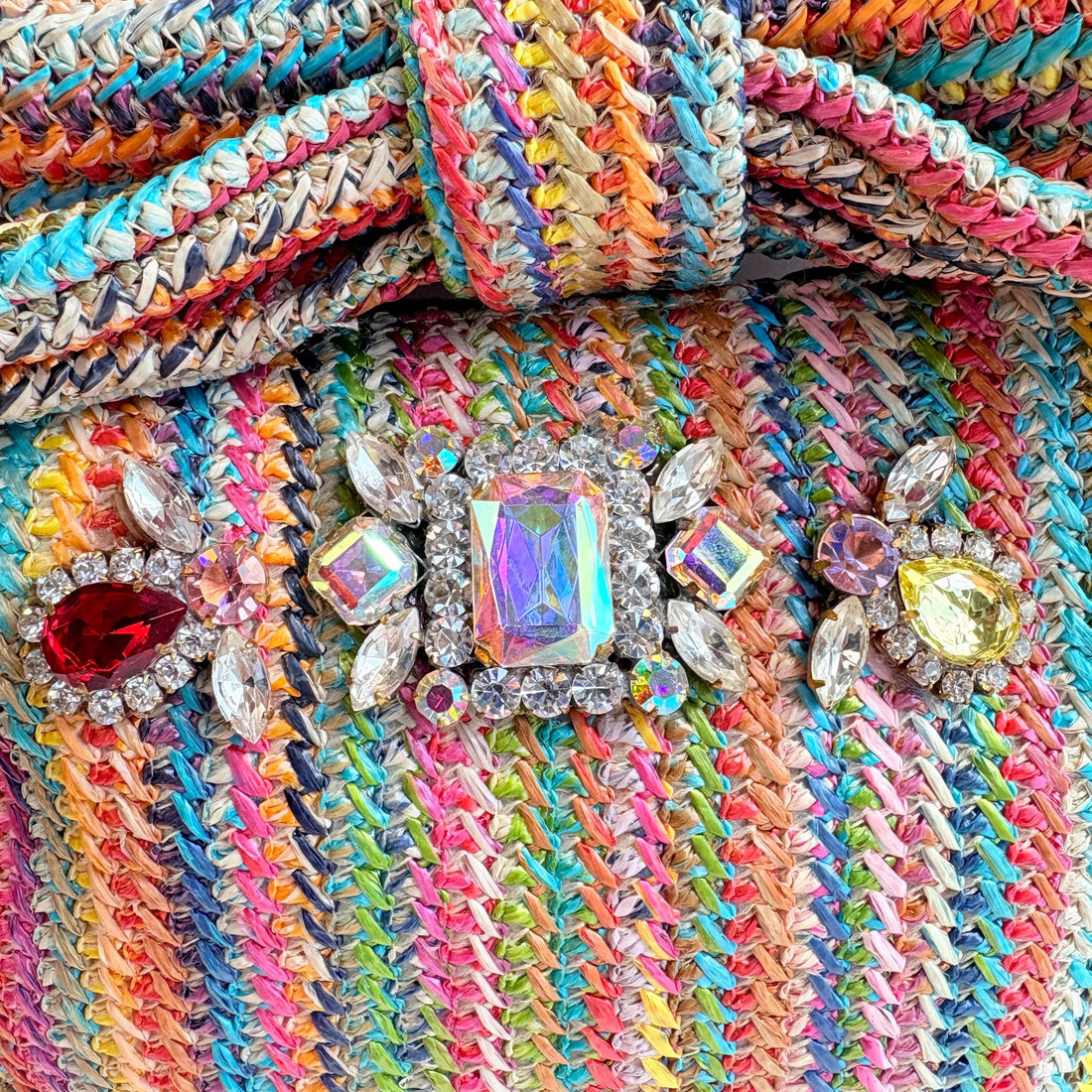 Rhinestone Straw Bow Clutch Purse - One-of-a-Kind