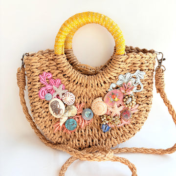 Purse Handmade Raffia Straw Woven Shoulder Crossbody Bag Purse - Summer Beach - Sturdy Square With Lining - Tuck Lock Click Closure Beachy Clutch