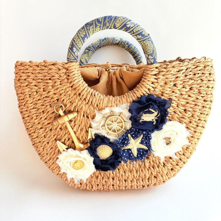 Nautical Straw Handbag - One-of-a-Kind