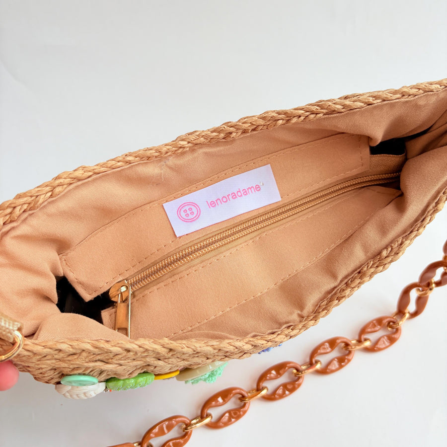 Lenora Dame Buttons and Bows Woven Shoulder Bag with Chain Strap - One-of-a-Kind