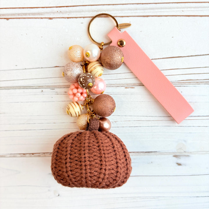 NEW Lenora Dame Chocolate Brown Crocheted Pumpkin Bag Charm