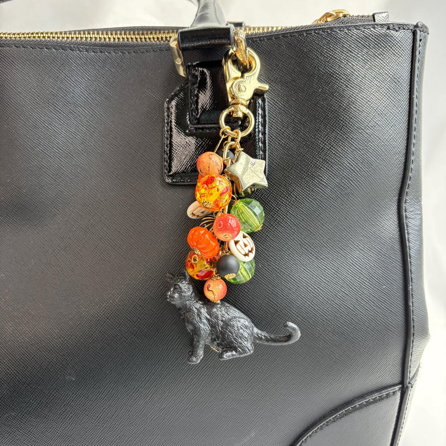 Bewitched Halloween Black Cat Purse Charm