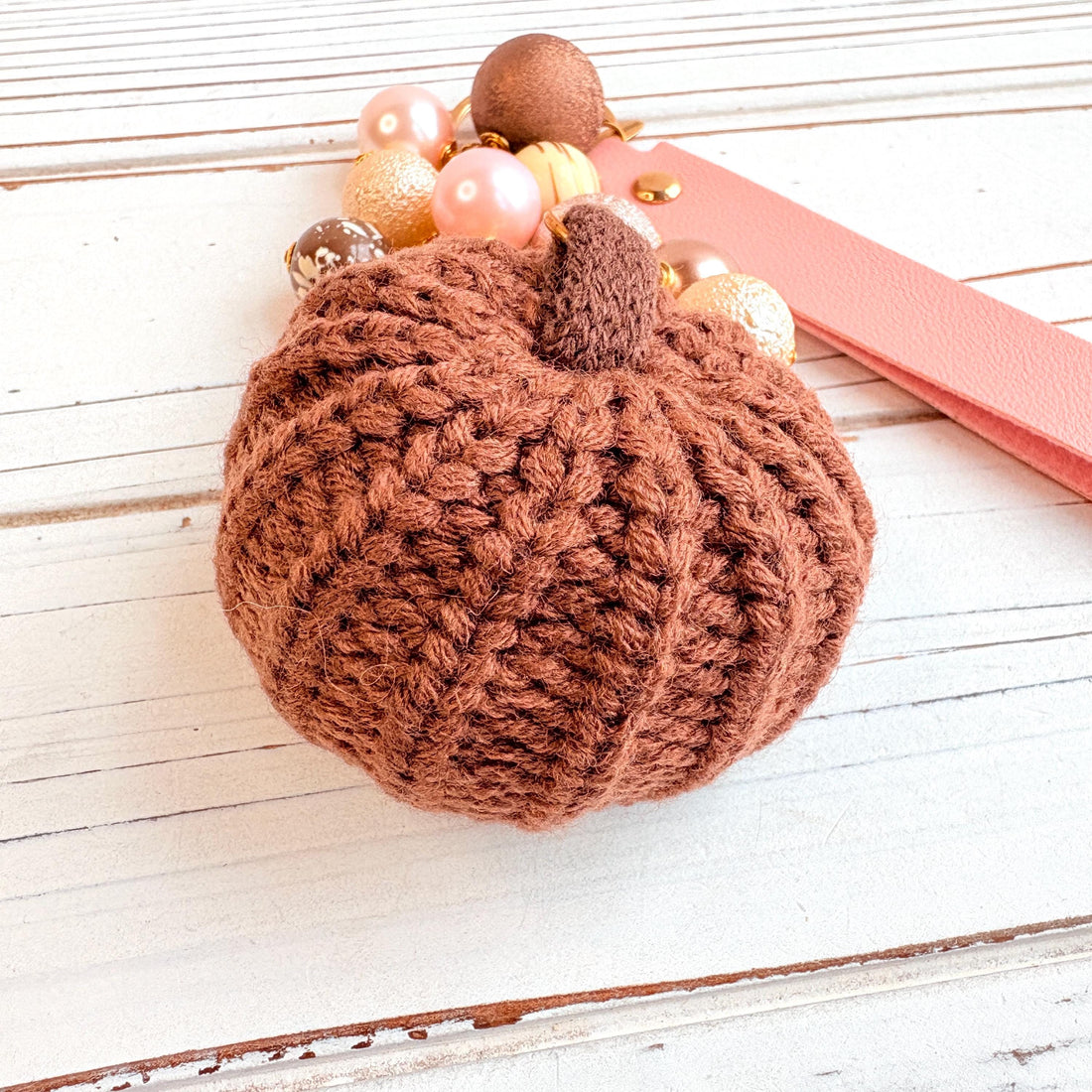 NEW Lenora Dame Chocolate Brown Crocheted Pumpkin Bag Charm