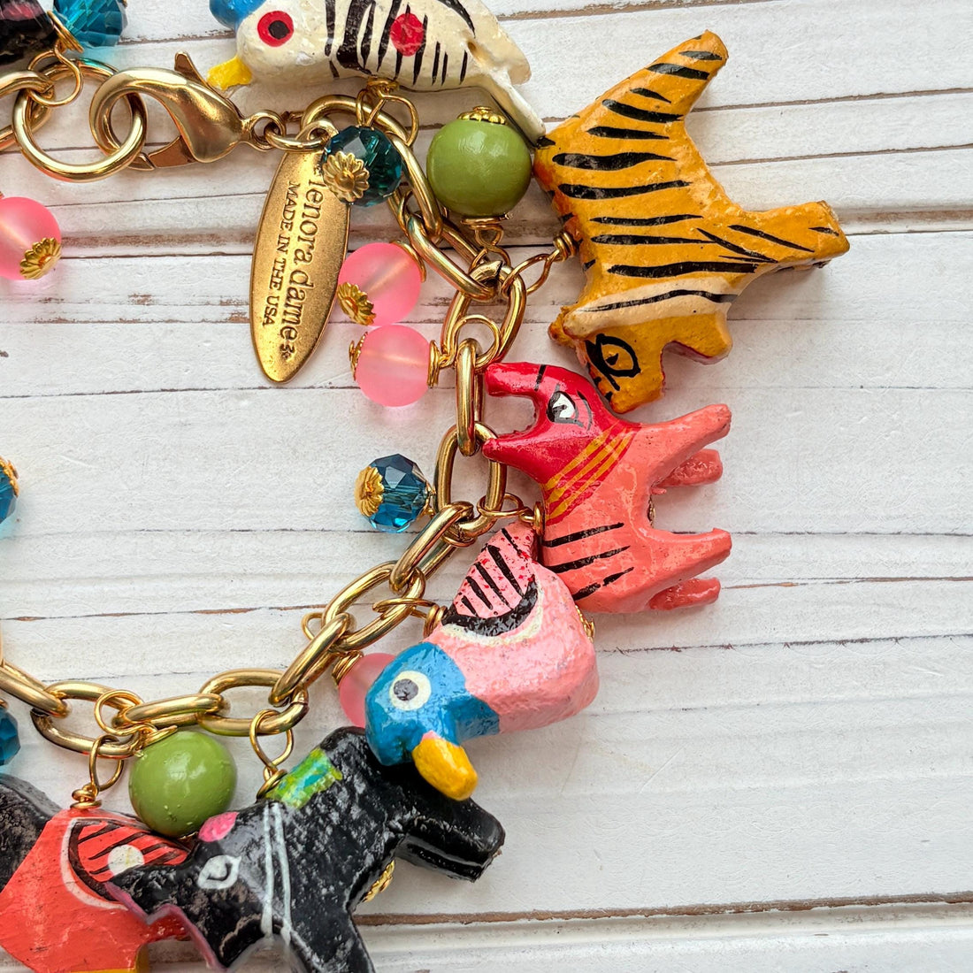Lenora Dame Wooden Safari Animal Charm Bracelet