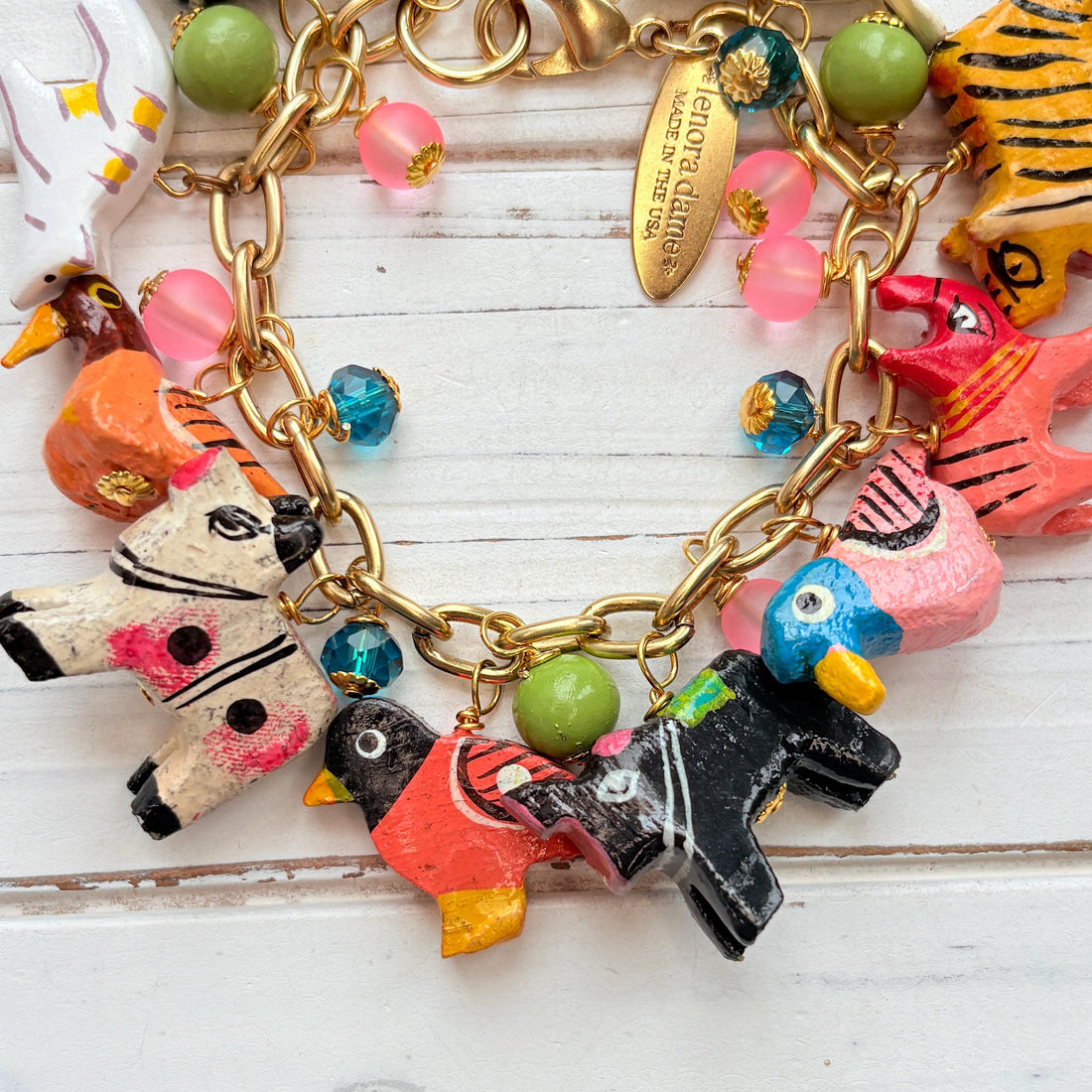 Lenora Dame Wooden Safari Animal Charm Bracelet