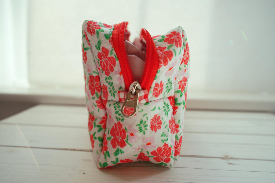 Lenora Dame One-of-a-Kind Floral Print Quilted Cosmetic / Makeup bag