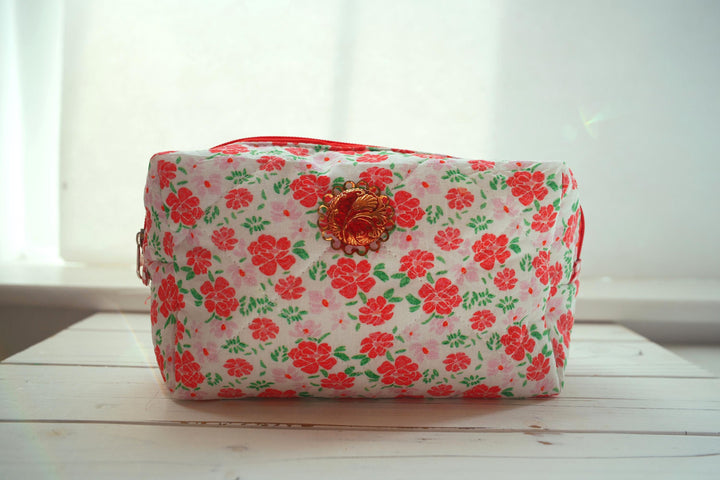 Lenora Dame One-of-a-Kind Floral Print Quilted Cosmetic / Makeup bag
