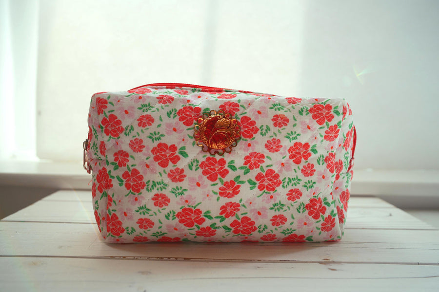 Lenora Dame One-of-a-Kind Floral Print Quilted Cosmetic / Makeup bag