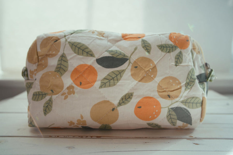 Lenora Dame One-of-a-Kind Orange Quilted Cosmetic / Makeup bag