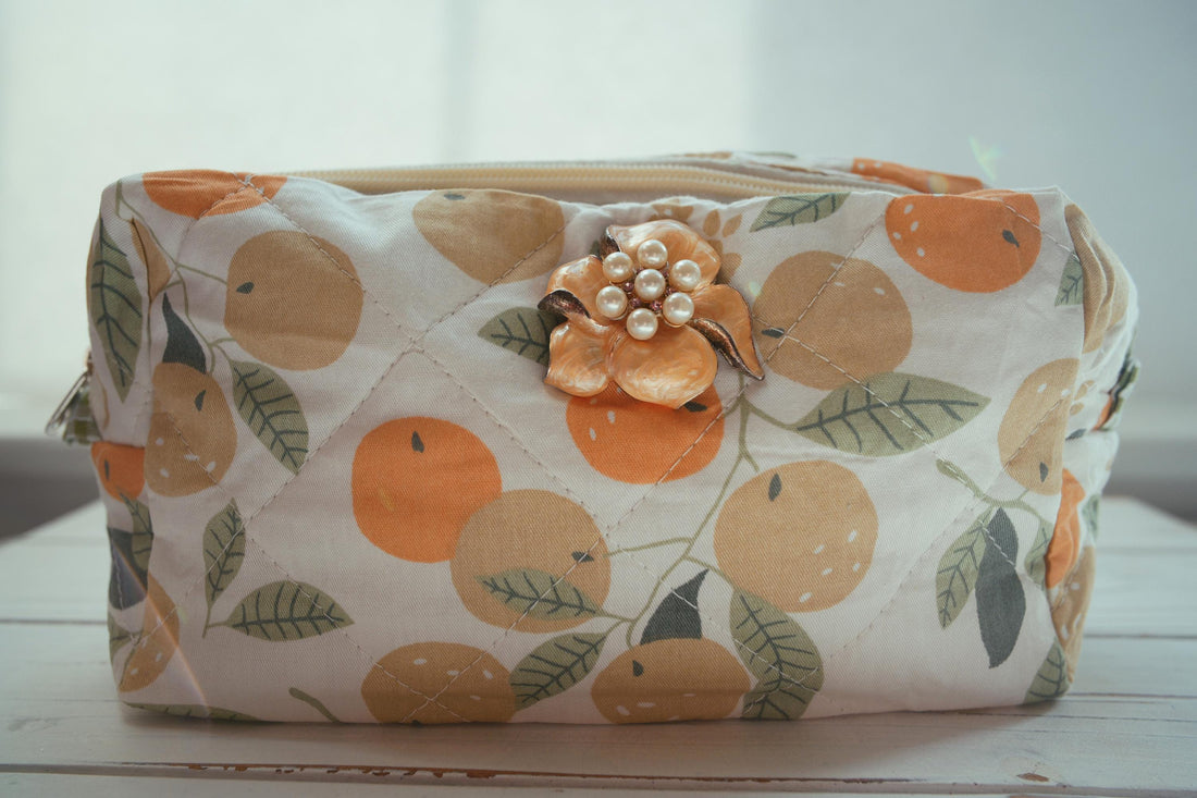 Lenora Dame One-of-a-Kind Orange Quilted Cosmetic / Makeup bag