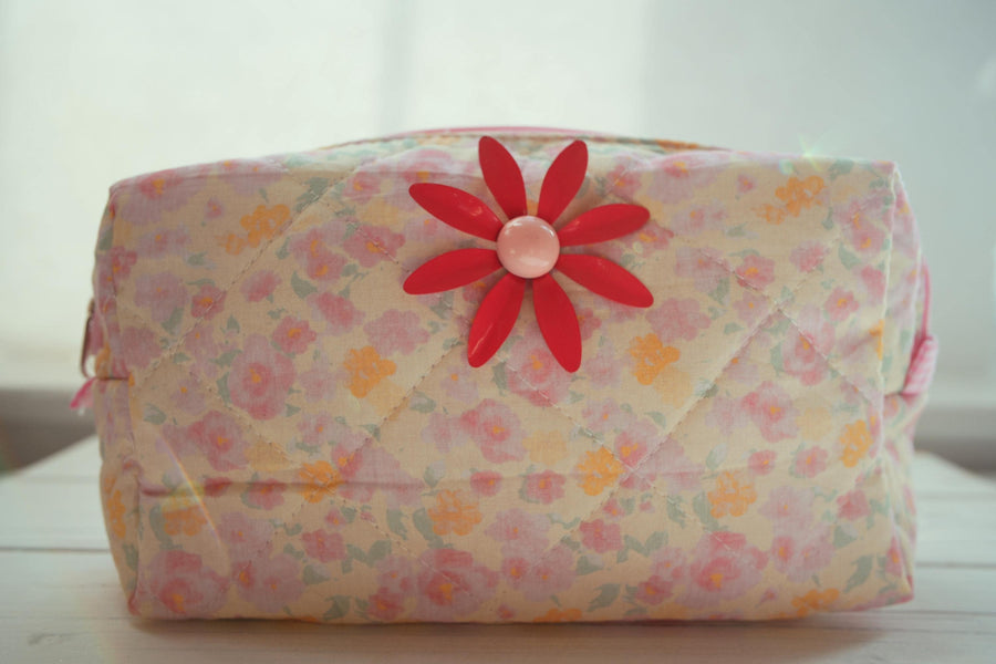 Lenora Dame One-of-a-Kind Daisy Quilted Cosmetic / Makeup bag