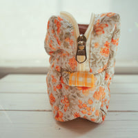 Lenora Dame One-of-a-Kind Orange Floral Quilted Cosmetic / Makeup bag