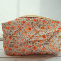 Lenora Dame One-of-a-Kind Orange Floral Quilted Cosmetic / Makeup bag