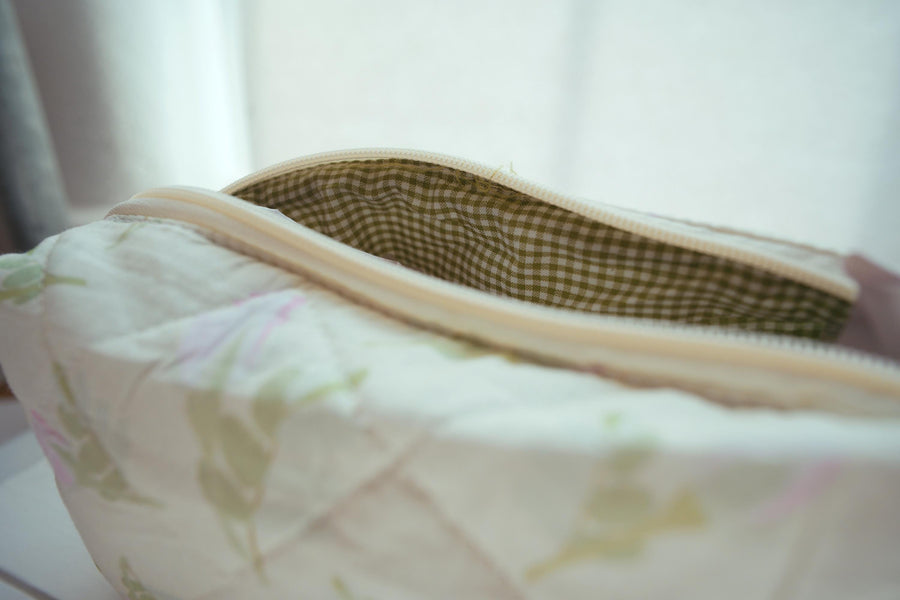 Lenora Dame One-of-a-Kind floral and leaf print Quilted Cosmetic / Makeup bag