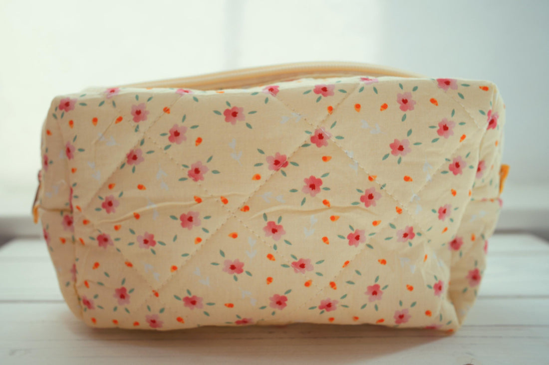 Lenora Dame One-of-a-Kind Brass-toned Daisy Quilted Cosmetic / Makeup bag