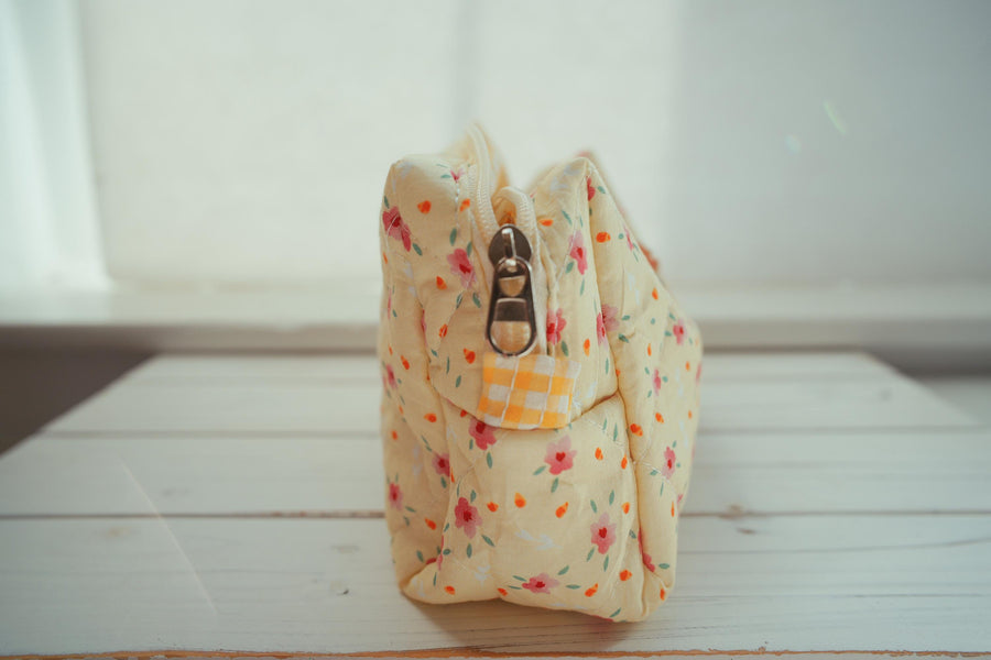 Lenora Dame One-of-a-Kind Brass-toned Daisy Quilted Cosmetic / Makeup bag