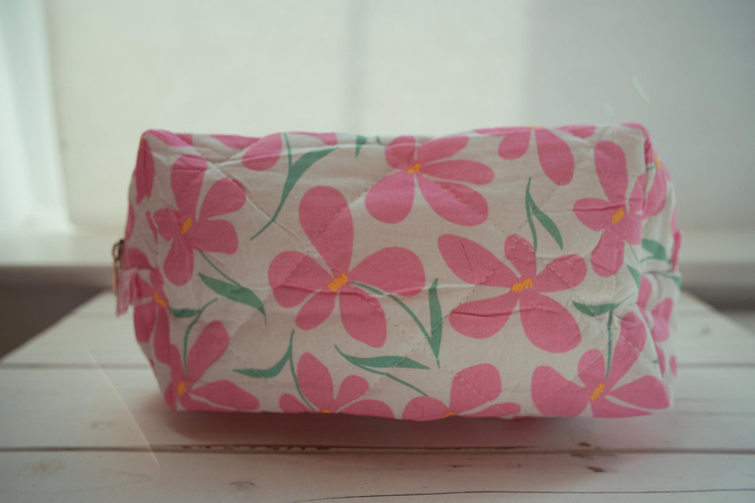 Lenora Dame One-of-a-Kind Pink Floral Quilted Cosmetic / Makeup bag