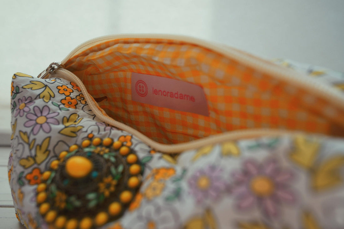 Lenora Dame One-of-a-Kind Lilac Daisy Quilted Cosmetic / Makeup bag