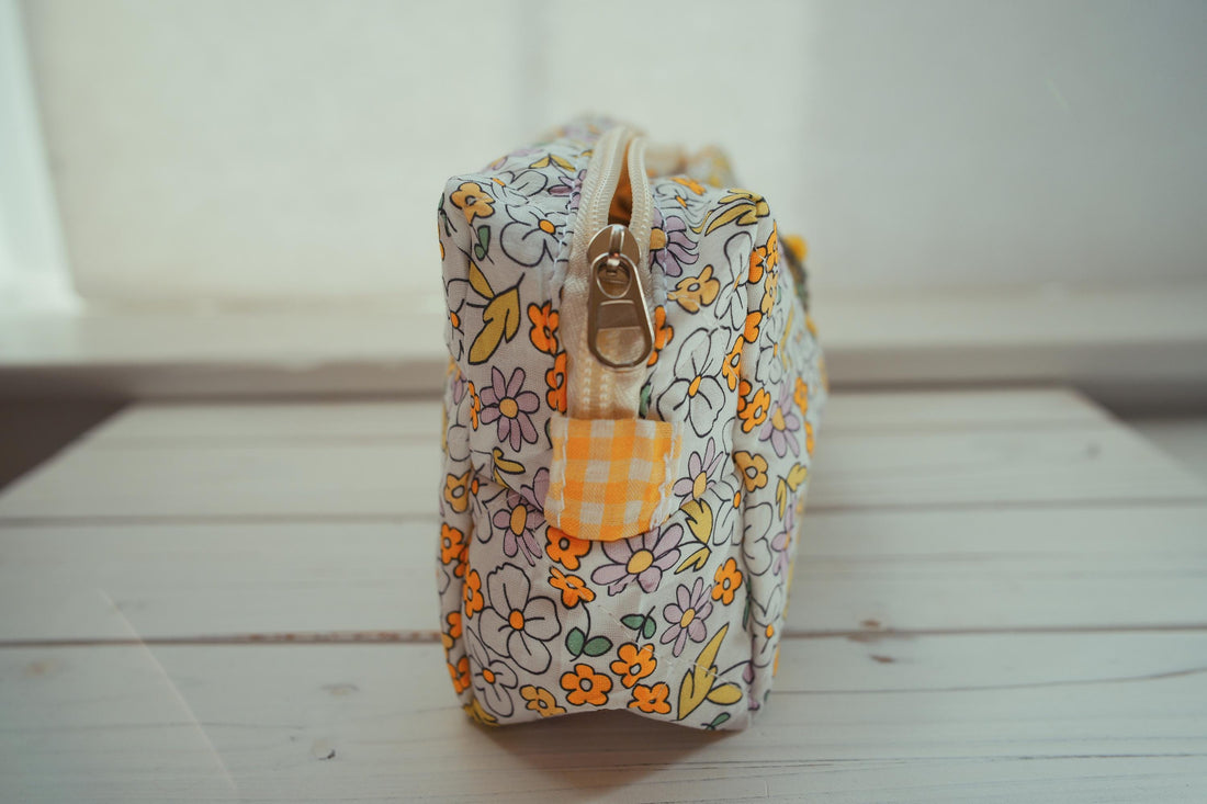 Lenora Dame One-of-a-Kind Lilac Daisy Quilted Cosmetic / Makeup bag