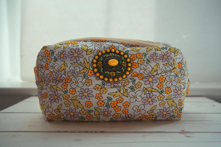 Lenora Dame One-of-a-Kind Lilac Daisy Quilted Cosmetic / Makeup bag