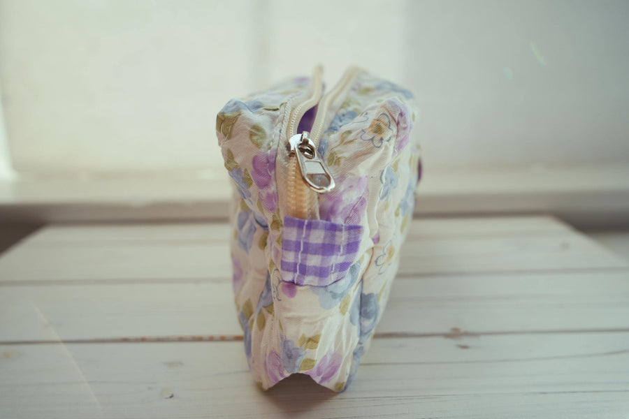 Lenora Dame One-of-a-Kind Purple Quilted Cosmetic / Makeup bag