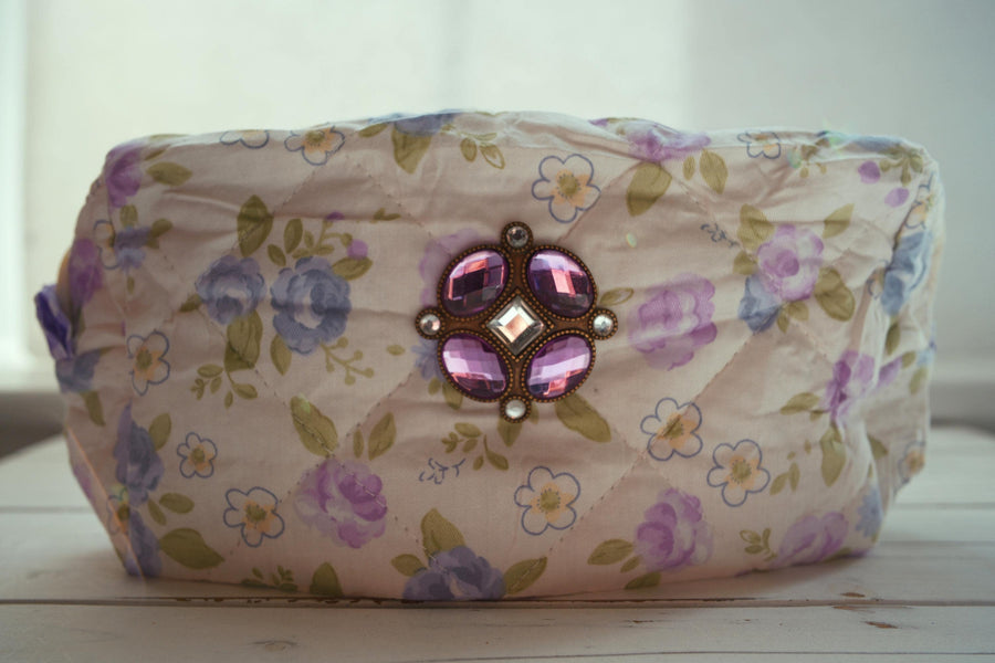 Lenora Dame One-of-a-Kind Purple Quilted Cosmetic / Makeup bag