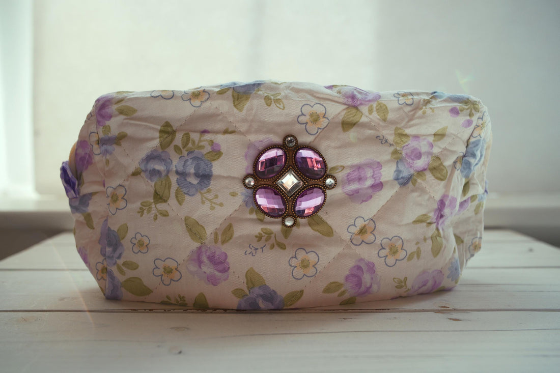 Lenora Dame One-of-a-Kind Purple Quilted Cosmetic / Makeup bag