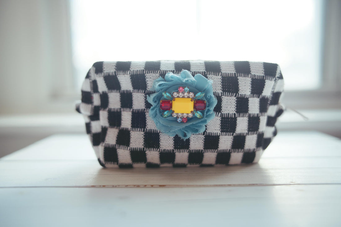Lenora Dame One-of-a-Kind checkered Cosmetic / Makeup bag