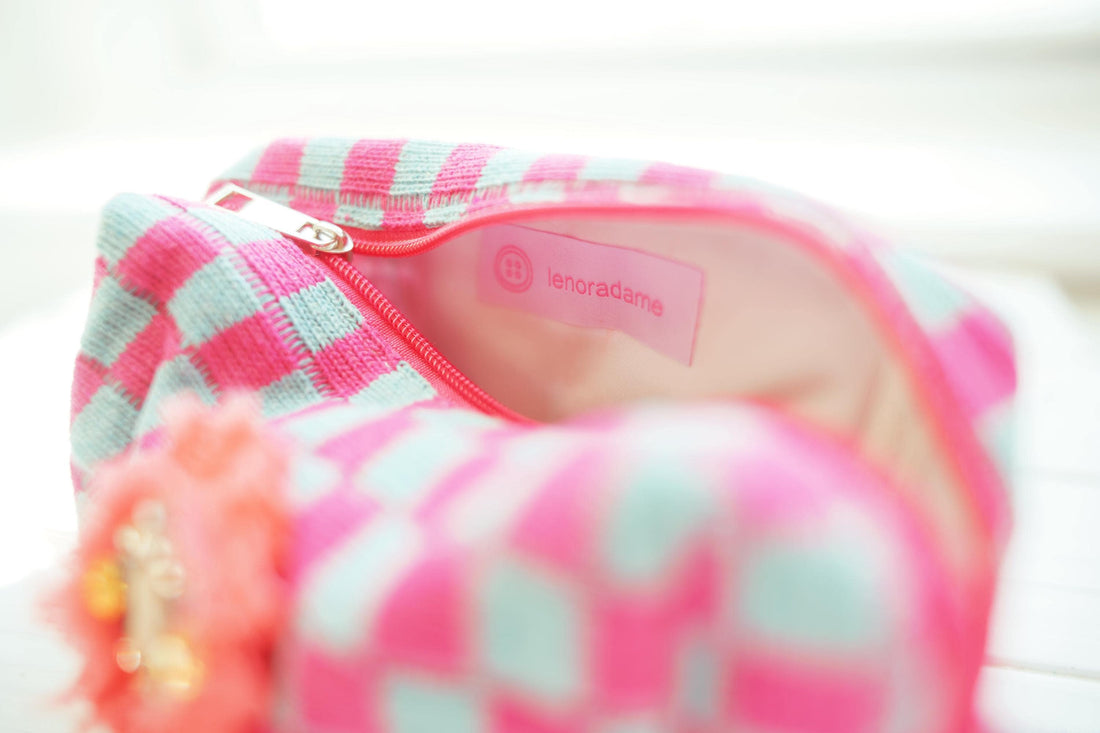 Lenora Dame One-of-a-Kind checkered Cosmetic / Makeup bag