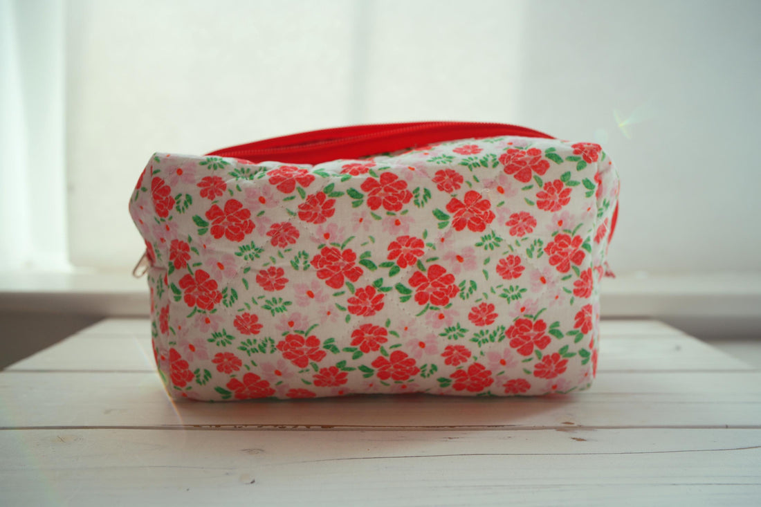 Lenora Dame One-of-a-Kind Floral Print Quilted Cosmetic / Makeup bag