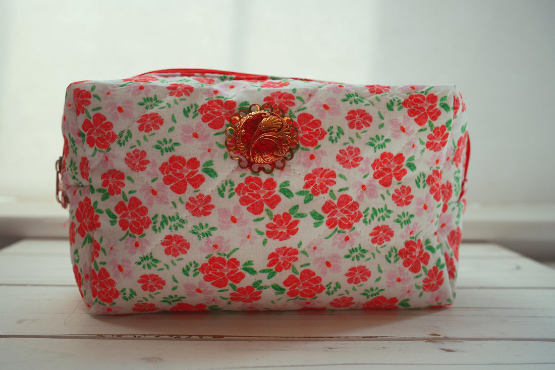 Lenora Dame One-of-a-Kind Floral Print Quilted Cosmetic / Makeup bag