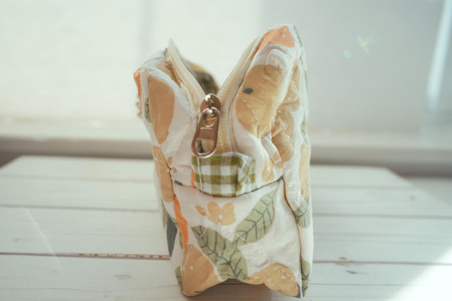 Lenora Dame One-of-a-Kind Orange Quilted Cosmetic / Makeup bag