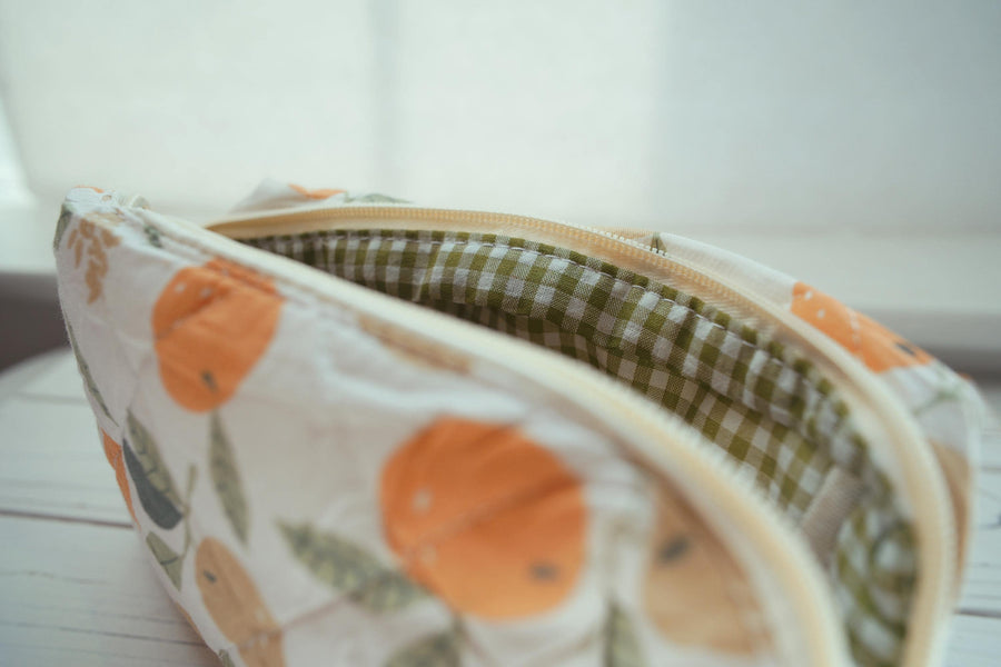 Lenora Dame One-of-a-Kind Orange Quilted Cosmetic / Makeup bag