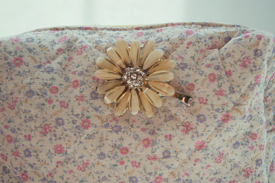 Lenora Dame One-of-a-Kind Stylized Daisy Quilted Cosmetic / Makeup bag