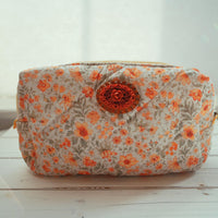 Lenora Dame One-of-a-Kind Orange Floral Quilted Cosmetic / Makeup bag