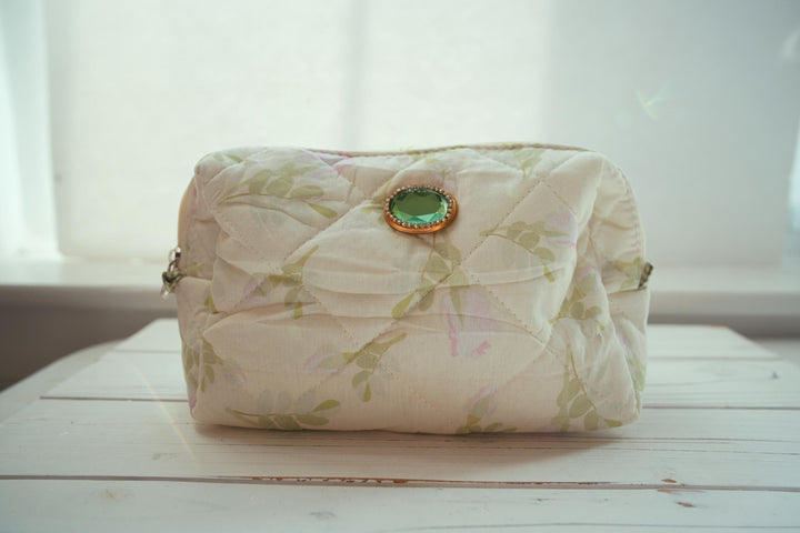 Lenora Dame One-of-a-Kind floral and leaf print Quilted Cosmetic / Makeup bag