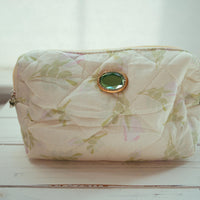 Lenora Dame One-of-a-Kind floral and leaf print Quilted Cosmetic / Makeup bag