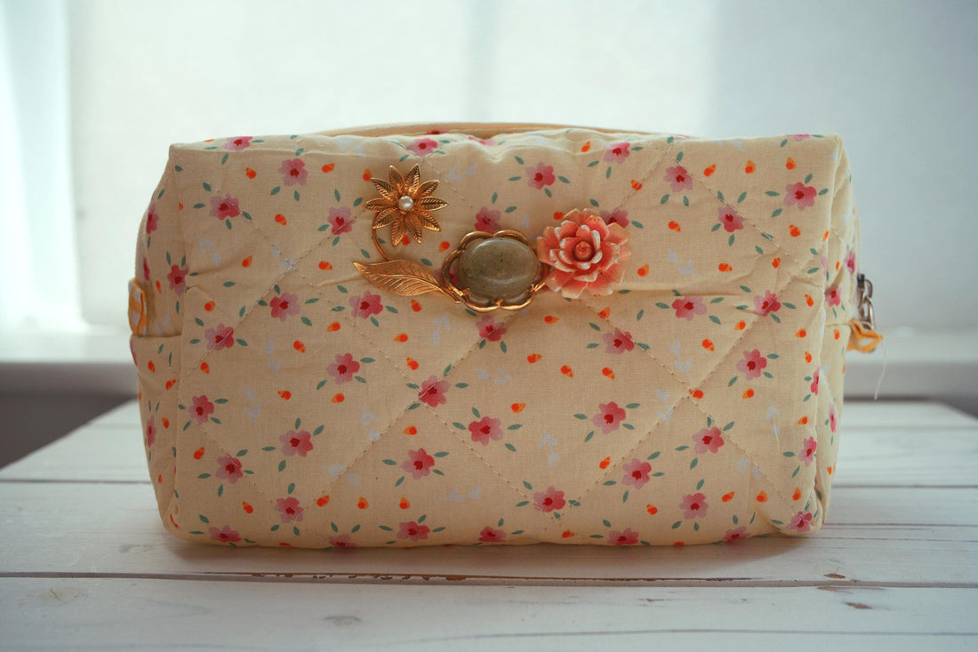 Lenora Dame One-of-a-Kind Brass-toned Daisy Quilted Cosmetic / Makeup bag