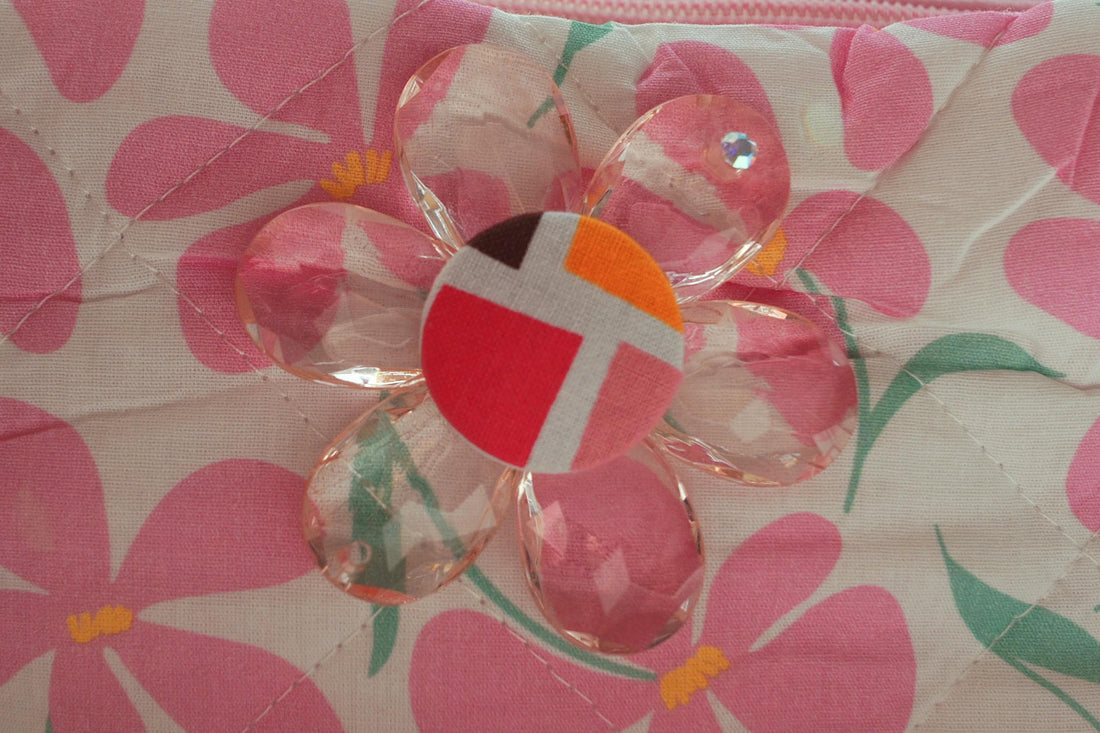 Lenora Dame One-of-a-Kind Pink Floral Quilted Cosmetic / Makeup bag