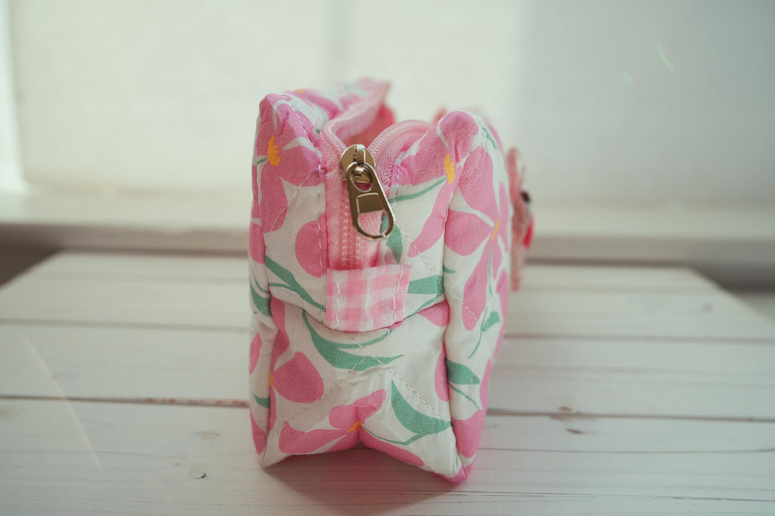 Lenora Dame One-of-a-Kind Pink Floral Quilted Cosmetic / Makeup bag