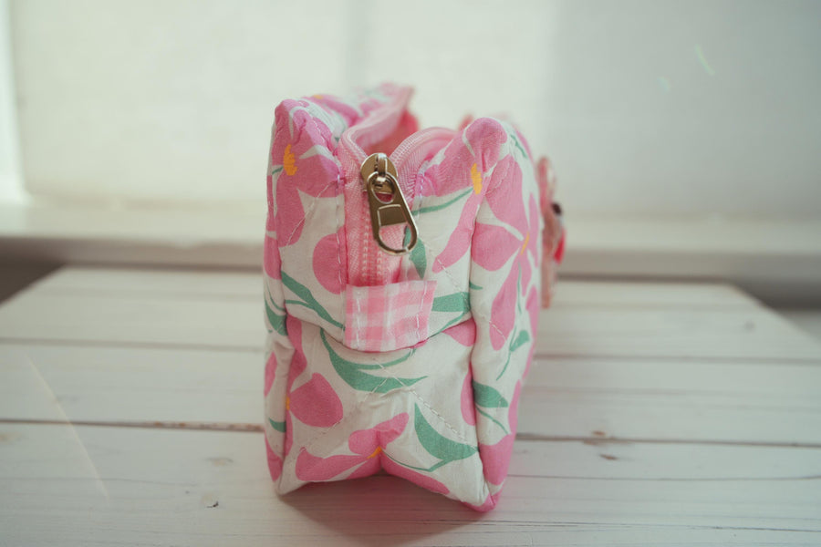 Lenora Dame One-of-a-Kind Pink Floral Quilted Cosmetic / Makeup bag