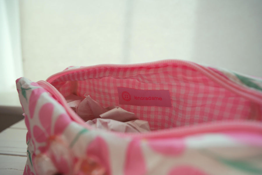 Lenora Dame One-of-a-Kind Pink Floral Quilted Cosmetic / Makeup bag